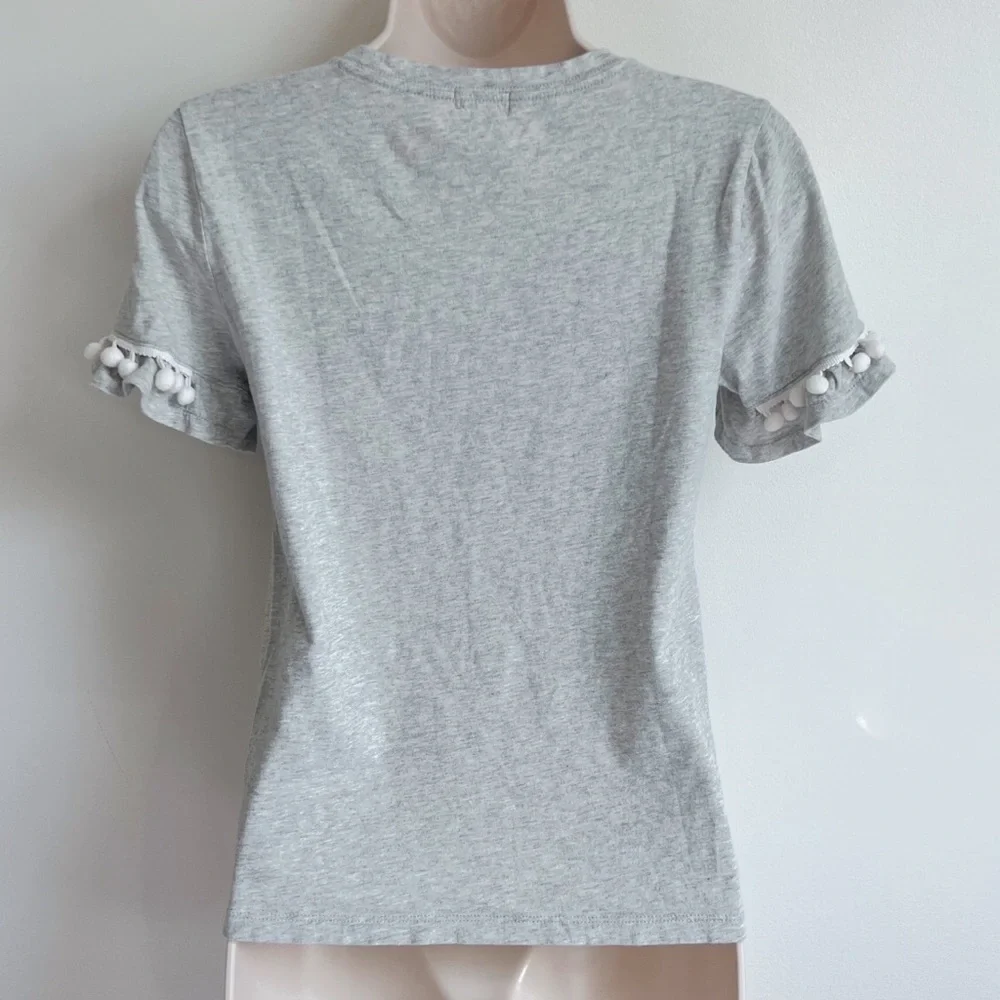 J. Crew gray pom pom short sleeve scoop neck cotton t shirt top pullover…